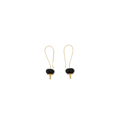 Kalindi Earrings in 92.5 Sterling Silver handcrafted and dipped in 1 micron Gold plating with black Onyx melon shaped.