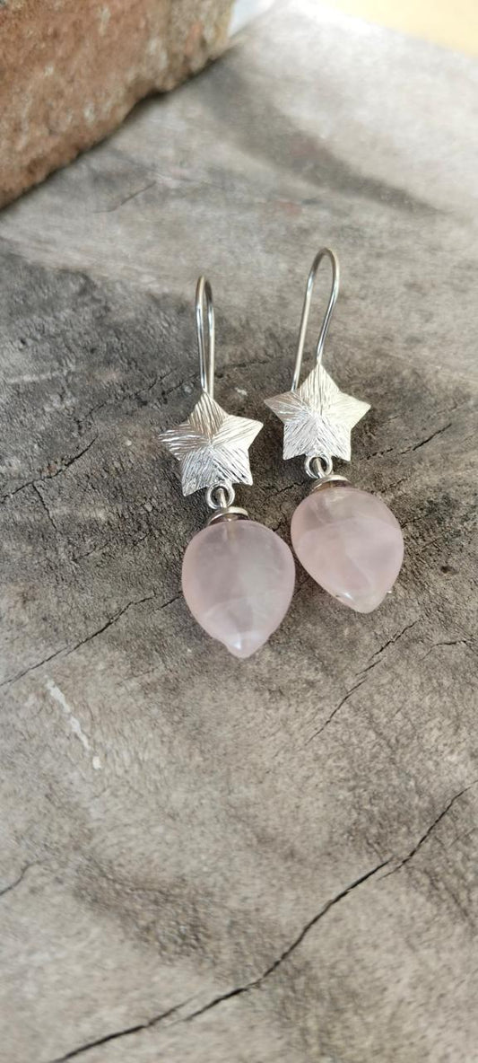 Taara earrings in 92.5 Sterling Silver handcrafted in rose Quartz.