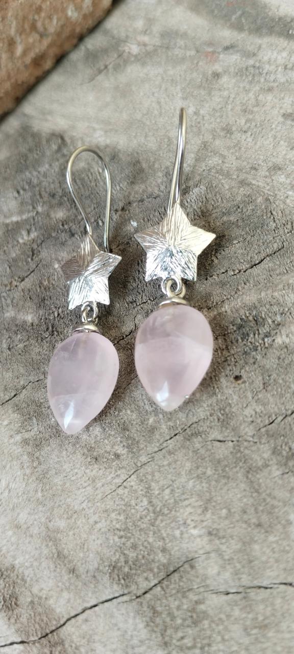 Taara earrings in 92.5 Sterling Silver handcrafted in rose Quartz.