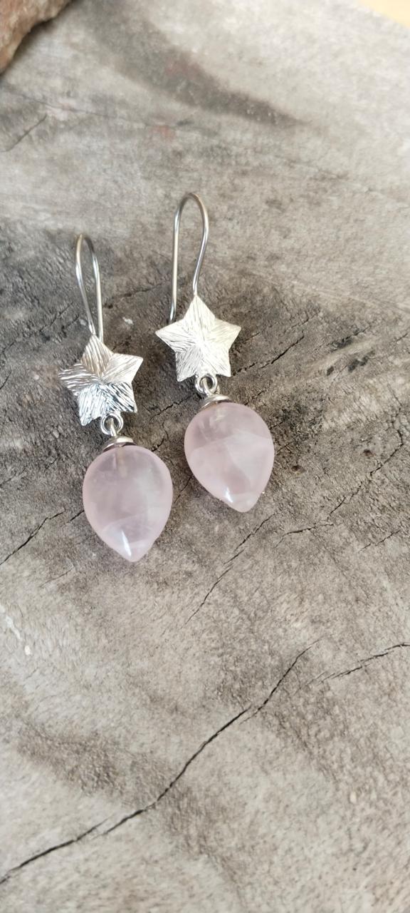 Taara earrings in 92.5 Sterling Silver handcrafted in rose Quartz.