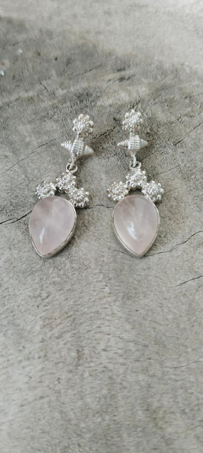 Rosy earrings in 92.5 Sterling Silver handcrafted in rose Quartz.