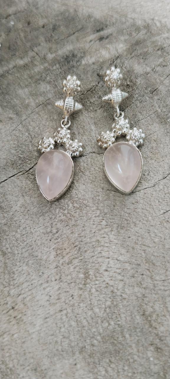 Rosy earrings in 92.5 Sterling Silver handcrafted in rose Quartz.