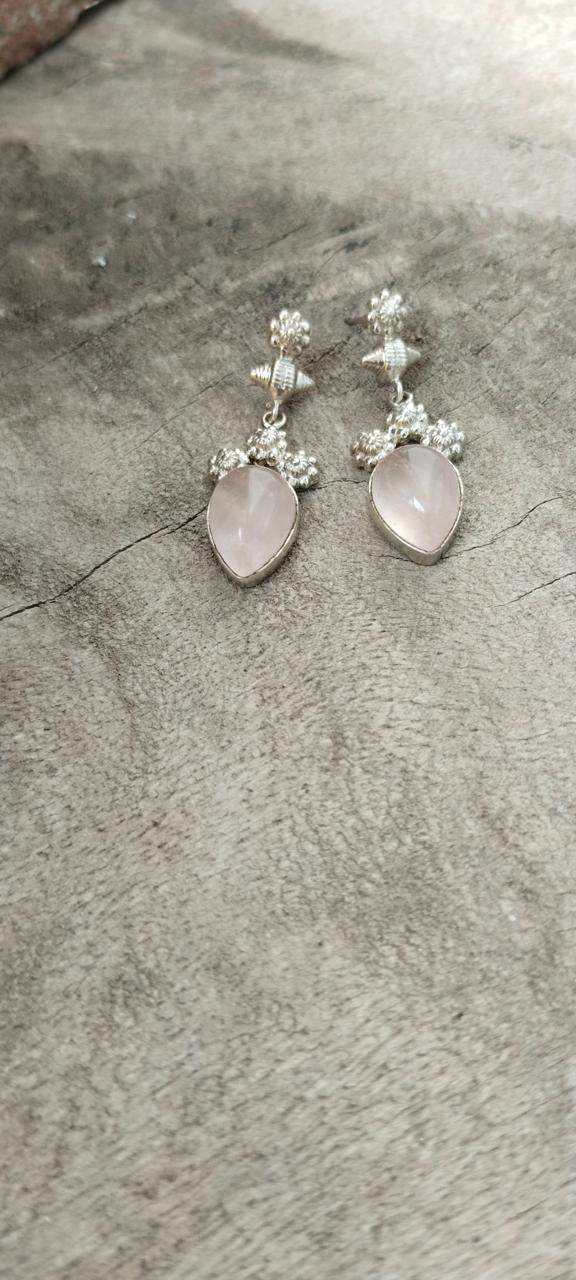 Rosy earrings in 92.5 Sterling Silver handcrafted in rose Quartz.