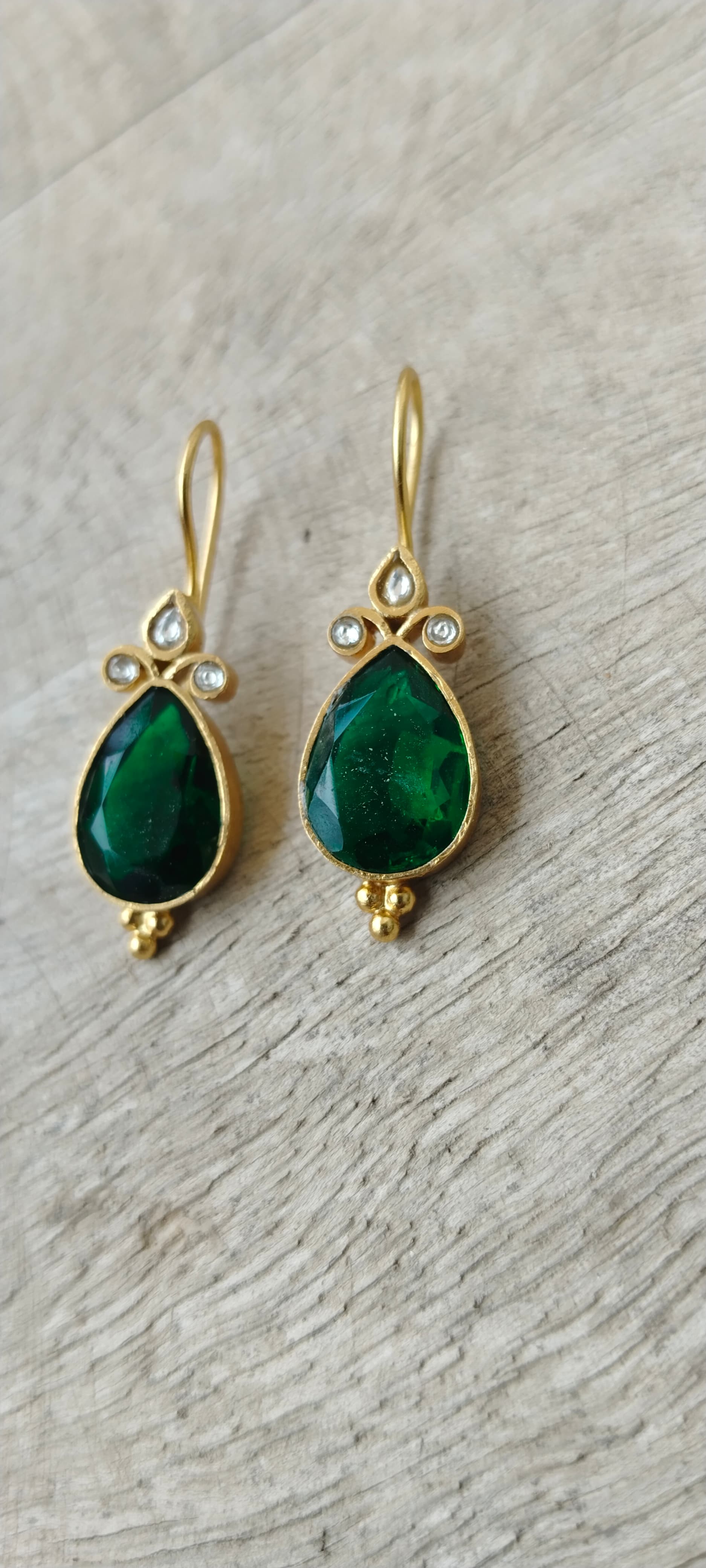 Aamana earrings in 92.5 Sterling Silver handcrafted and dipped in 1 micron Gold plating with Jadau-Polki.