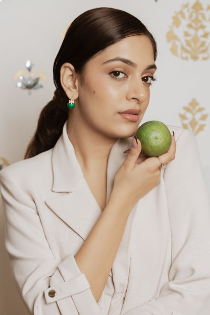 Fleur Malachite earrings in 92.5 Sterling Silver handcrafted and dipped in 1 micron Gold plating with Malachite ball flowers.