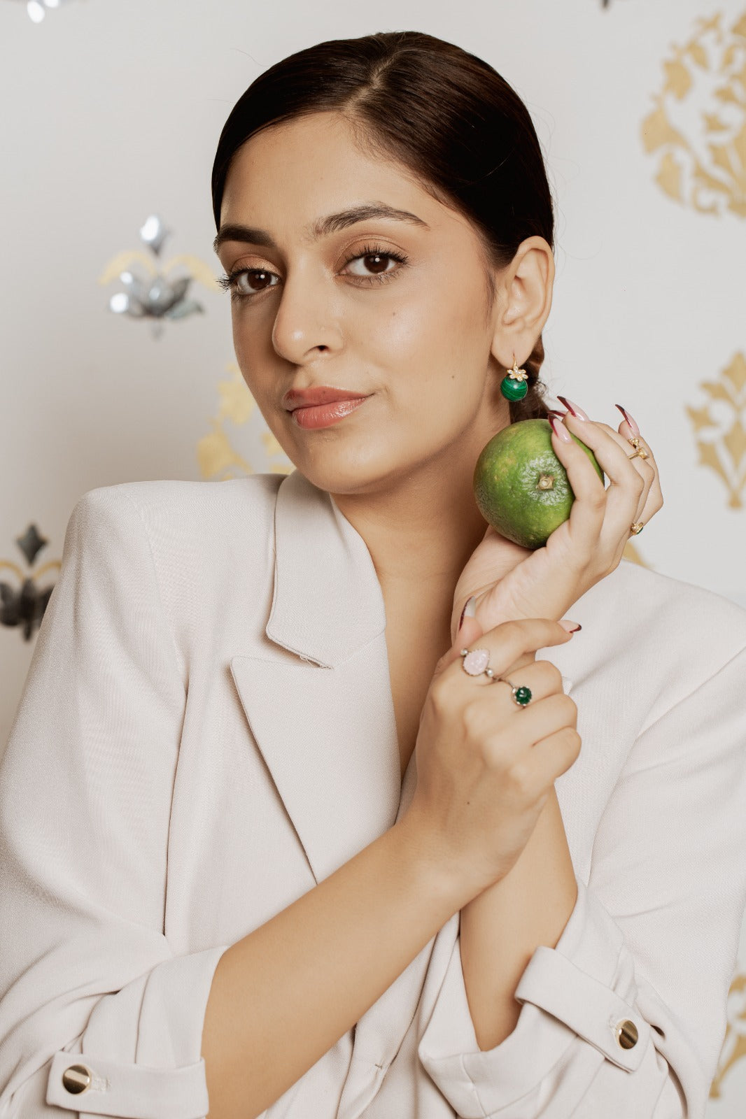 Fleur Malachite earrings in 92.5 Sterling Silver handcrafted and dipped in 1 micron Gold plating with Malachite ball flowers.