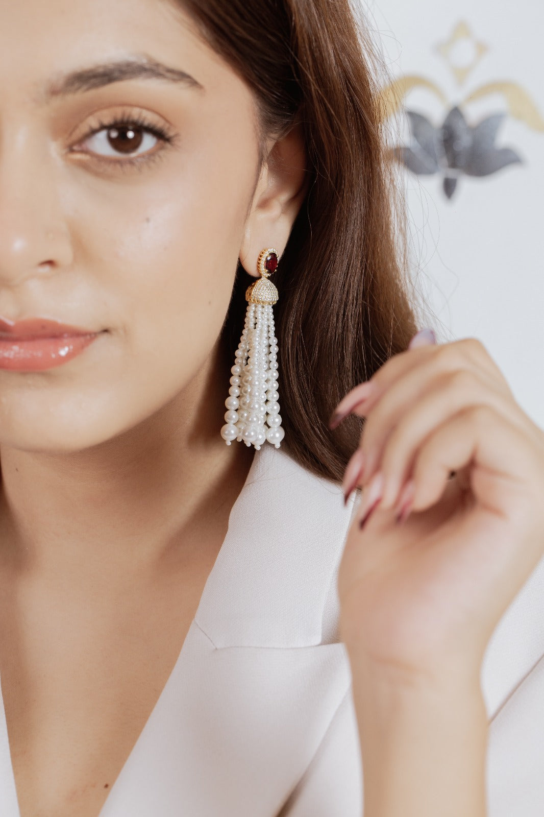 Garnet pearl hoops Earrings in 92.5 Sterling Silver handcrafted and dipped in 1 micron Gold plating with Pearls.