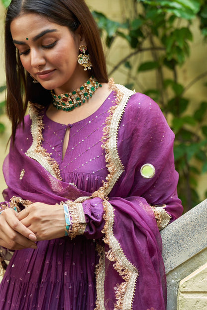 Mayura choker in Silver Alloy with
Green Onyx stones with crystal drops.