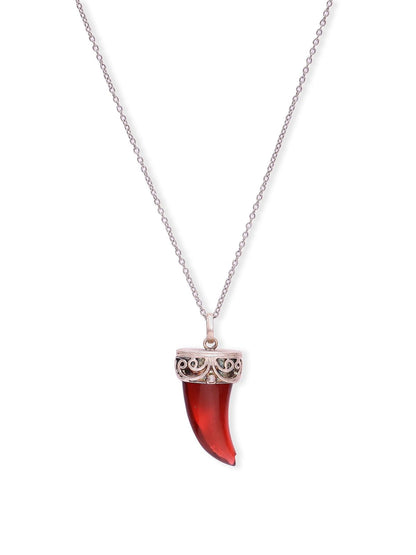 Surmui pendant in 92.5 Sterling Silver handcrafted and dipped in 1 micron Gold plating with antique Silver chain/pendant in red Onyx.