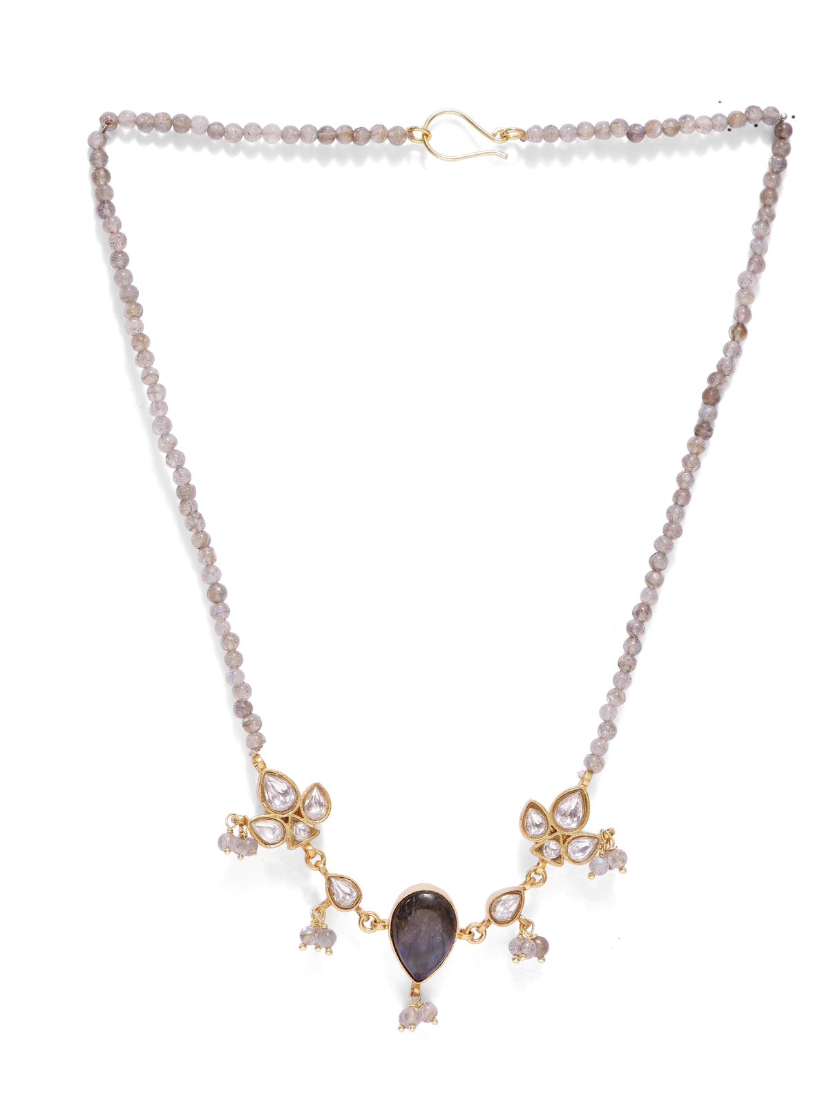 Saara necklace in 92.5 Sterling Silver handcrafted and dipped in 1 micron Gold plating with Jadau-Polki in Labradordorite.