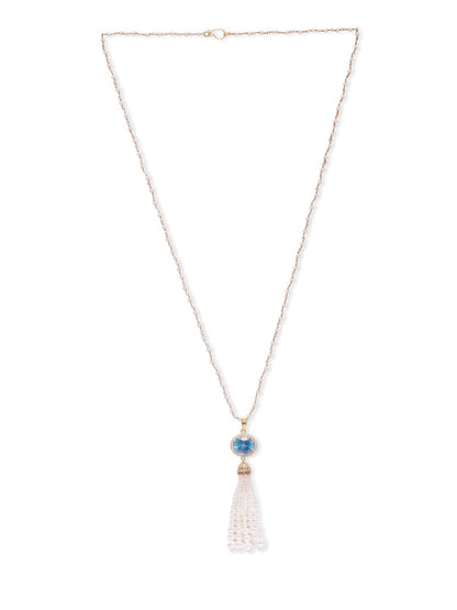 Blue Topaz Tassel necklace in 92.5
Sterling Silver with faceted blue Topaz and Pearls with cz.
Length 22 inches.
8450/-