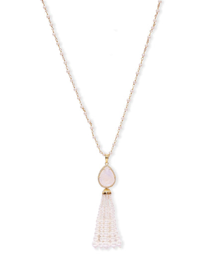 Moonstone Tassel necklace in 92.5 
Sterling Silver with faceted Moonstones and Pearls with cz.