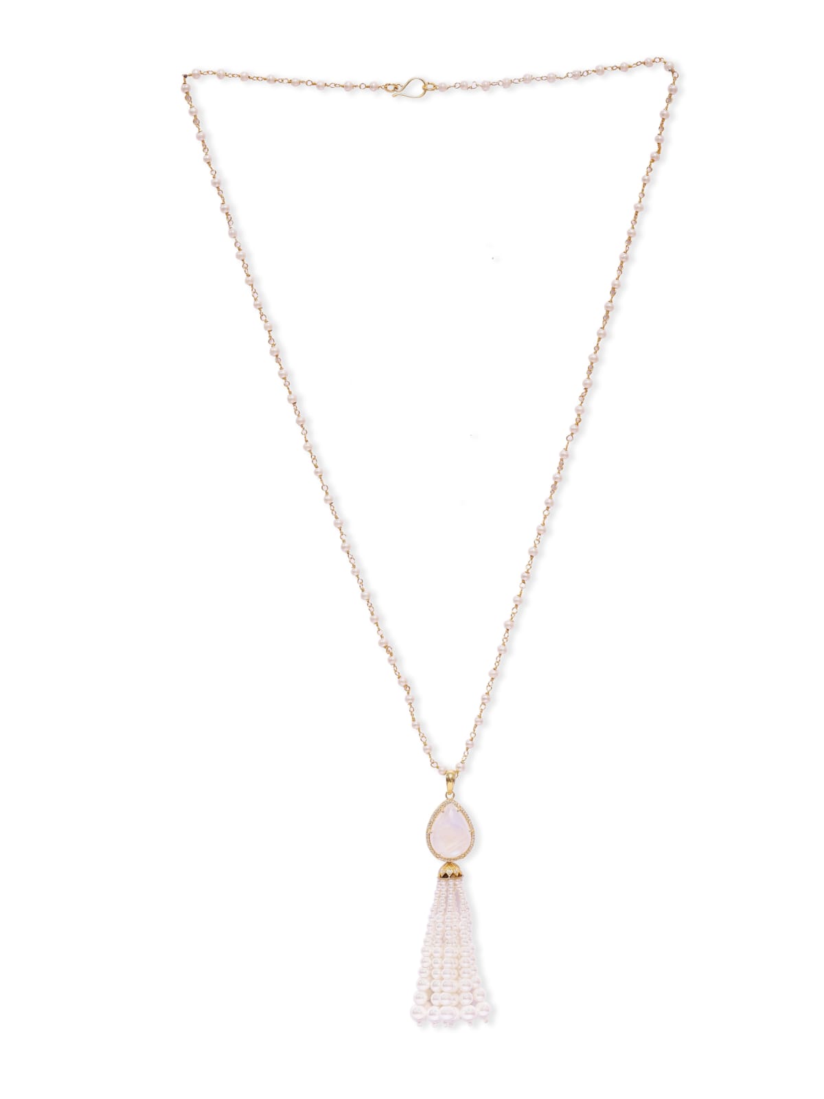 Moonstone Tassel necklace in 92.5 
Sterling Silver with faceted Moonstones and Pearls with cz.