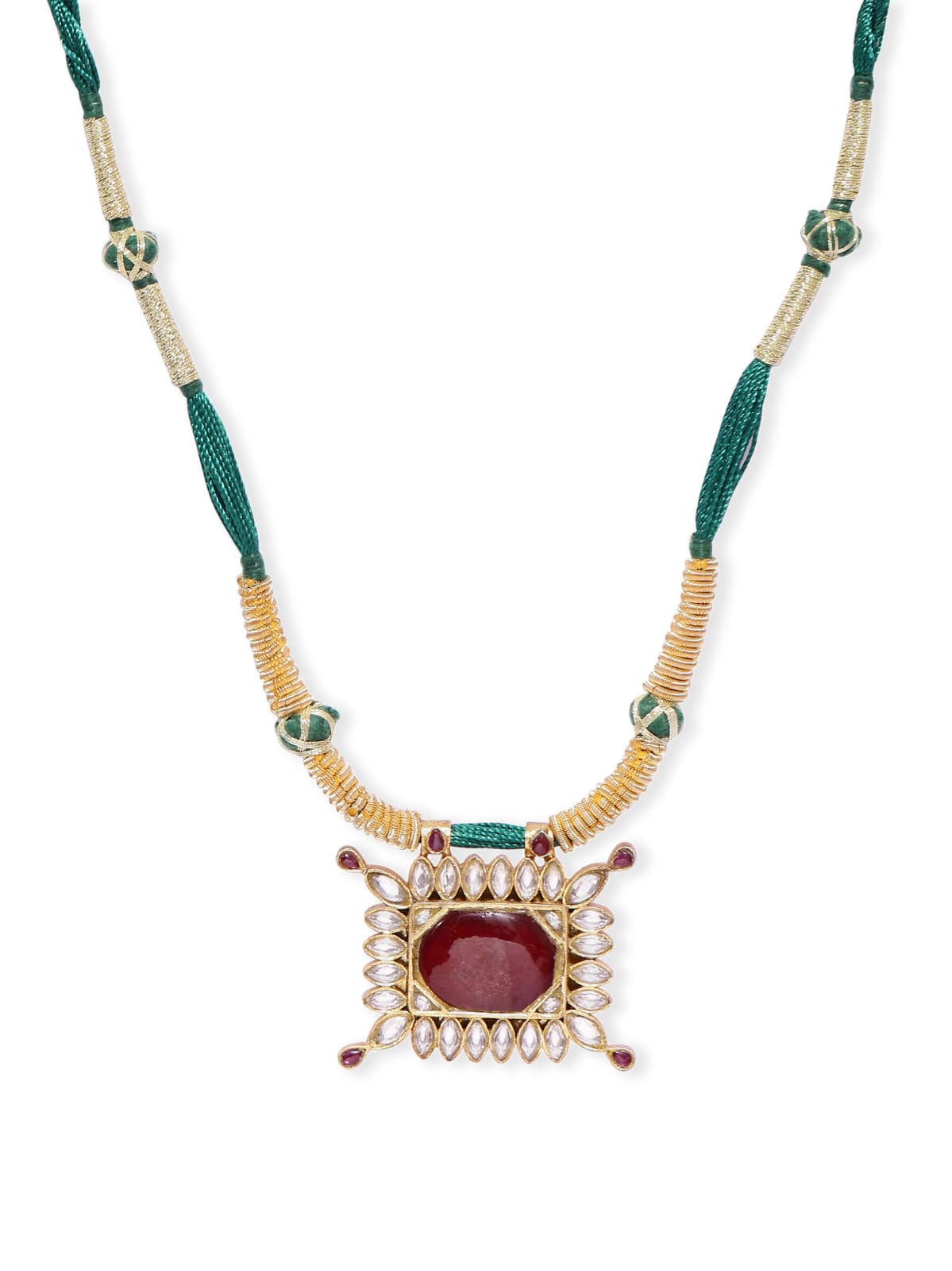 Prachi necklace in 92.5 Sterling Silver handcrafted and dipped in 1 micron Gold plated with Jadau-Polki, ethnic wear necklace.