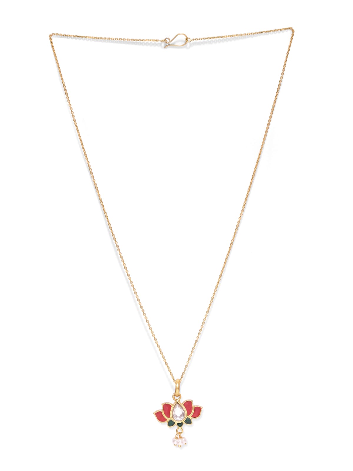 Kamal necklace in 92.5 Sterling Silver handcrafted and dipped in 1 micron Gold plated Enamel Lotus pendant.