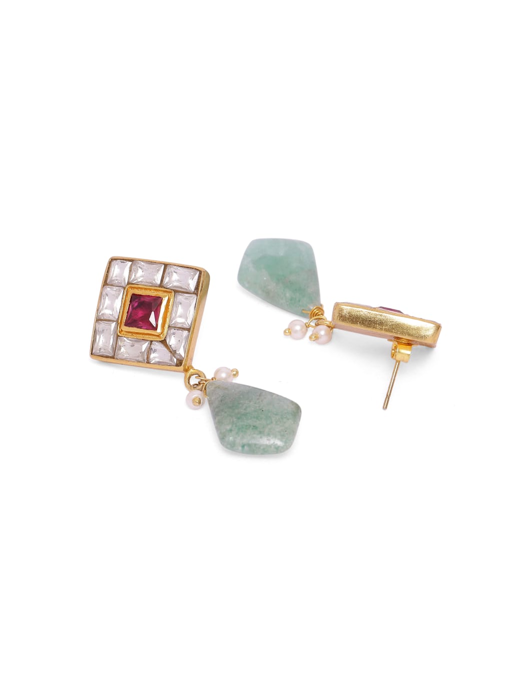 Chokor earrings in 92.5 Sterling handcrafted and dipped in 1 micron Gold plating with traditional Jadau-Polki.