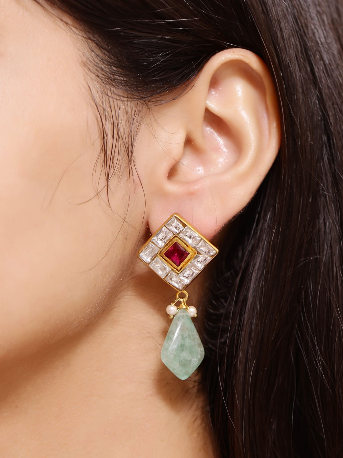 Chokor earrings in 92.5 Sterling handcrafted and dipped in 1 micron Gold plating with traditional Jadau-Polki.