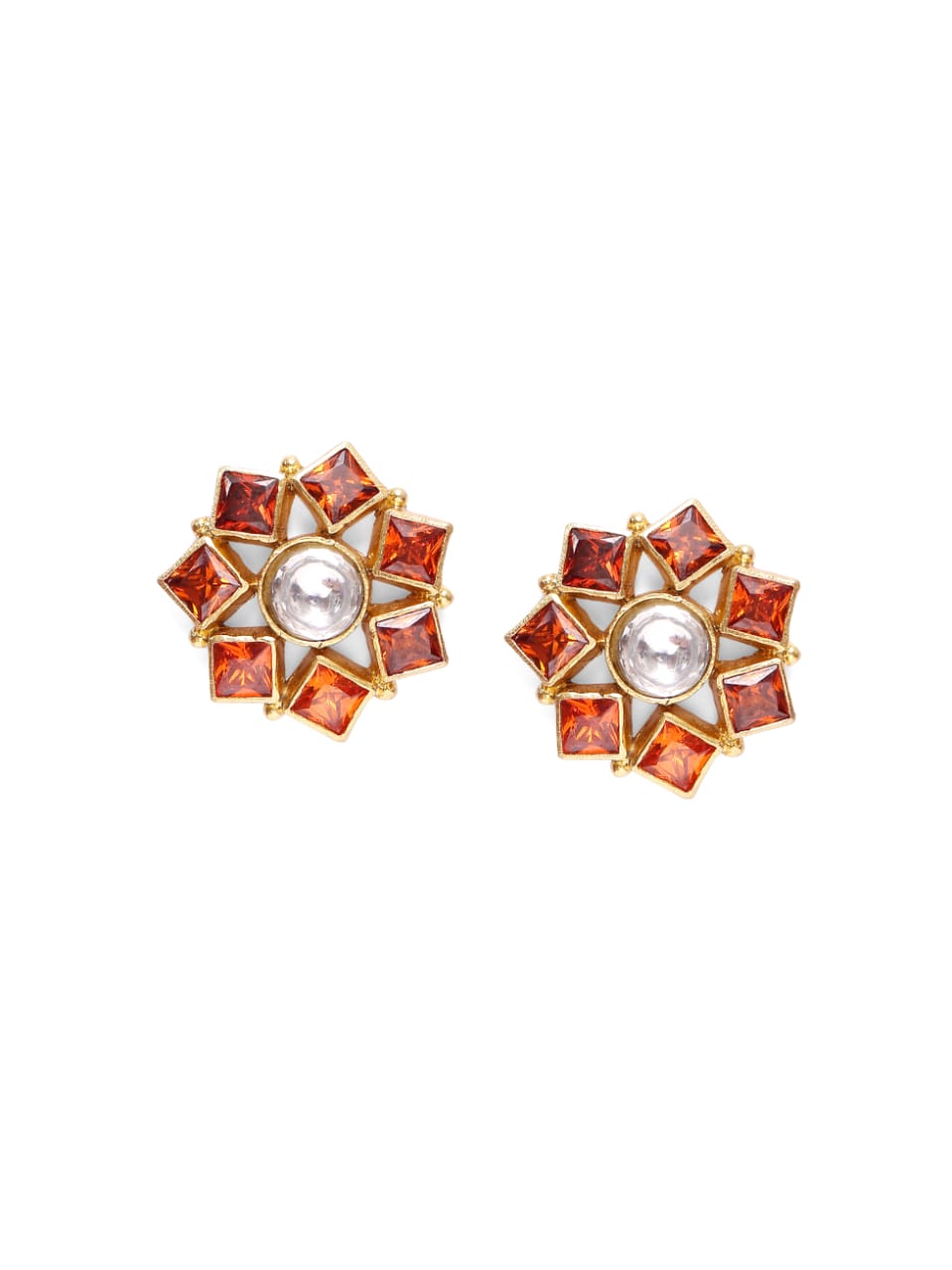 Earrings/studs in 92.5 Sterling Silver handcrafted and dipped in 1 micron Gold plating in Jadau-Polki and Zircon.