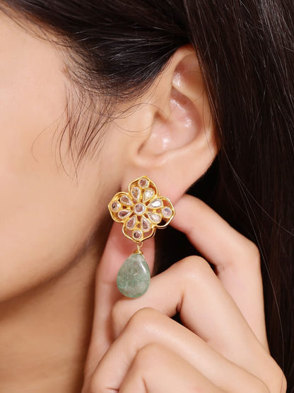 Vihana earrings in 92.5 Sterling Silver handcrafted and dipped in 1 micron Gold plating with Jadau-Polki.