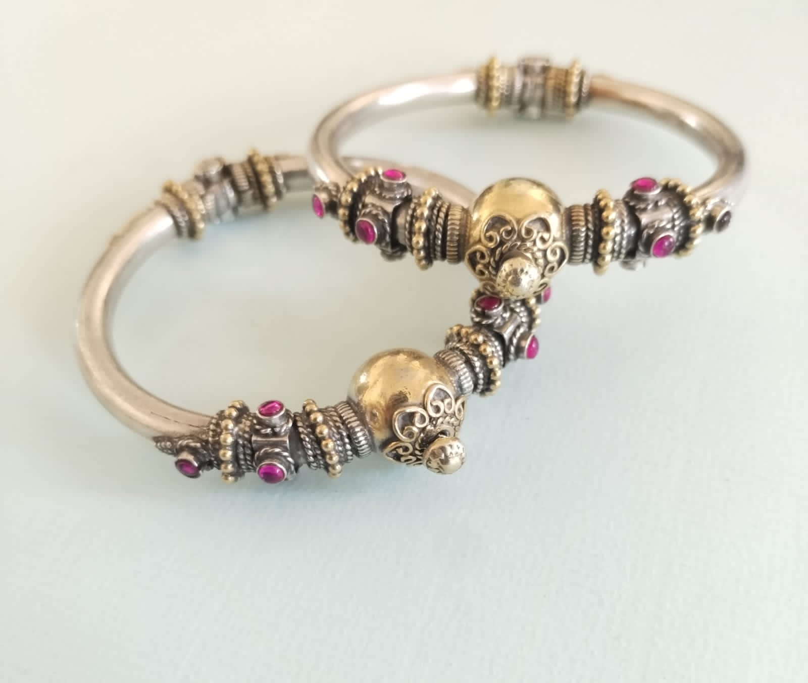 Hazrat bangles in 92.5 Sterling Silver handcrafted and dipped in 1 micron Gold plating, antique designed bracelets (Price for 1 Piece).