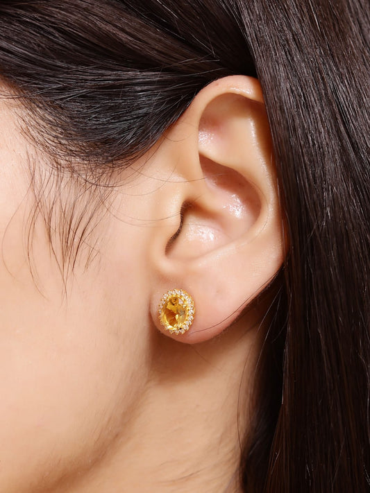 Sheena studs in 92.5 Sterling Silver handcrafted and dipped in 1 micron Gold plating with Citrine Zircon studs.