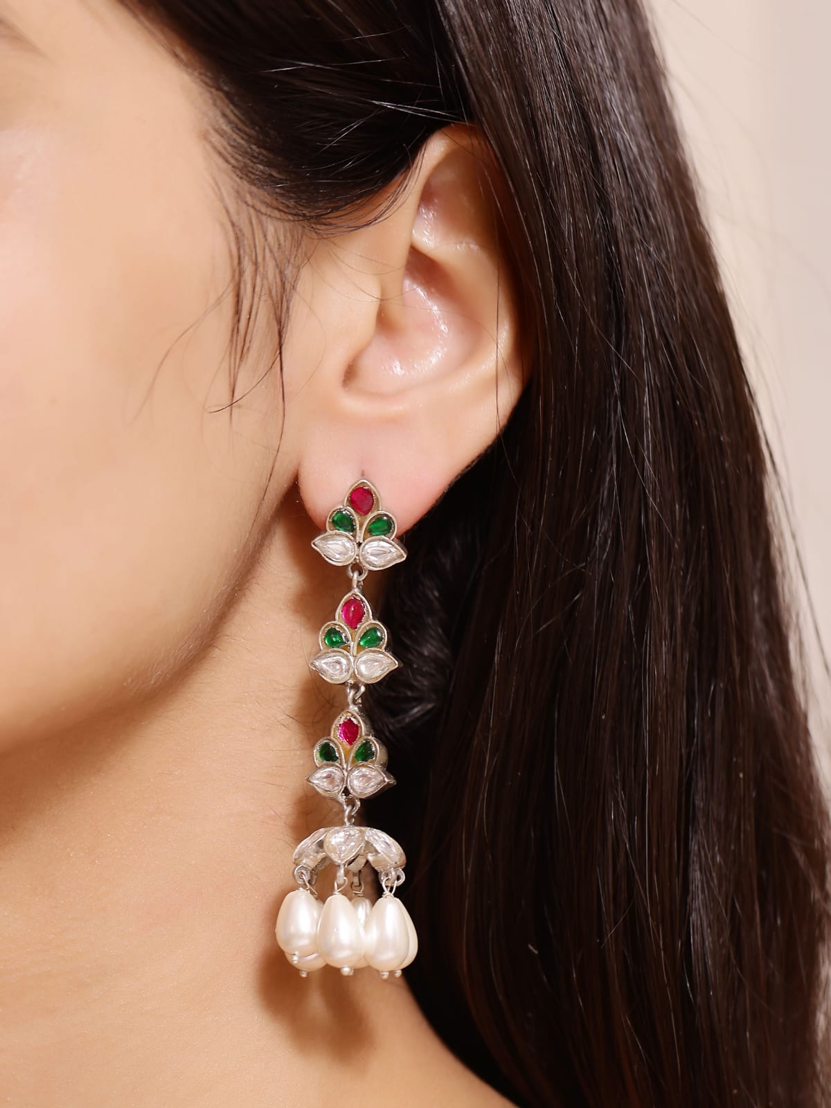 Paro earrings in 92.5 Sterling Silver handcrafted and dipped in 1 micron Gold plating in antique finish in Silver Jadau-Lond earrings.