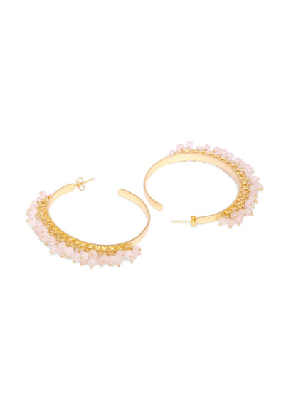 Mehwish earrings in 92.5 Sterling Silver handcrafted and dipped in 1 micron Gold plating with rose Quartz beaded hoops.