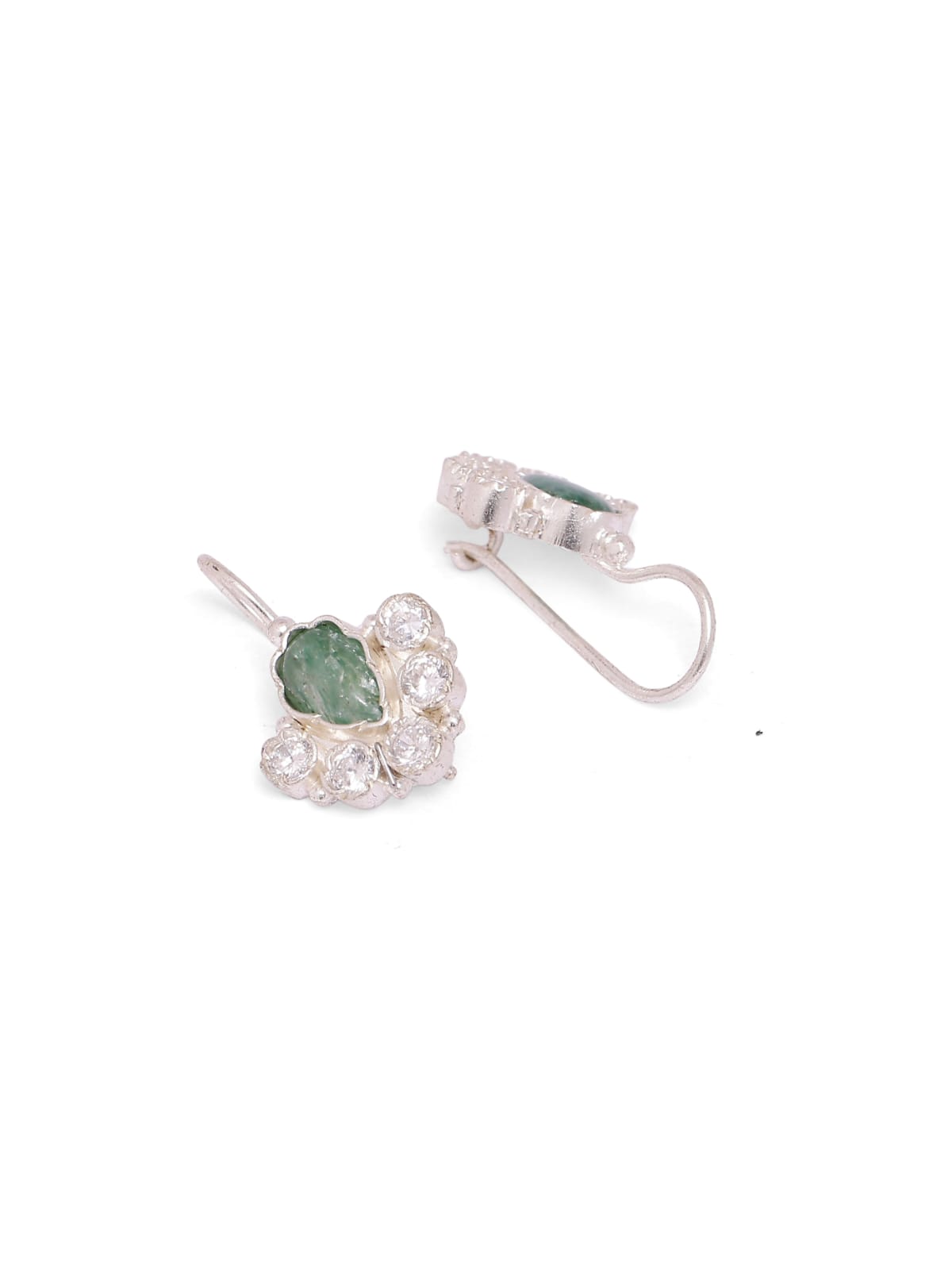 Jiya earrings in 92.5 Sterling Silver handcrafted and dipped in 1 micron Gold plating with Silver in antique finish with Zircon and grapes, Aventurine earrings.