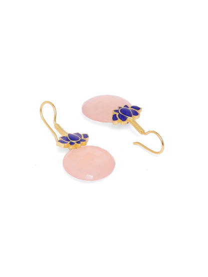 Kamal earrings in 92.5 Sterling Silver handcrafted and dipped in 1 micron Gold plating with Enamel in pink Chalcy.