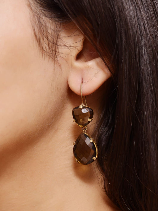 Smokey earrings in 92.5 Sterling Silver handcrafted and dipped in 1 micron plating with Smoky-Quartz.