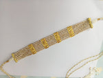 Load image into Gallery viewer, Moti-Phool choker in 92.5 Sterling Silver handcrafted and dipped in 1 micron Gold plating with fresh water pearls in traditional Indian Sarafa closure.
