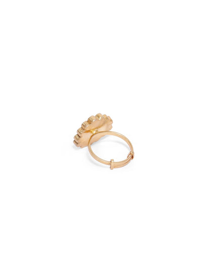 Munga Ring in 92.5 Sterling Silver handcrafted and dipped in 1 micron Gold plating in antique finish with Coral-Polki.