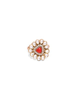 Load image into Gallery viewer, Munga Ring in 92.5 Sterling Silver handcrafted and dipped in 1 micron Gold plating in antique finish with Coral-Polki.
