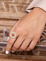 Load image into Gallery viewer, Munga Ring in 92.5 Sterling Silver handcrafted and dipped in 1 micron Gold plating in antique finish with Coral-Polki.
