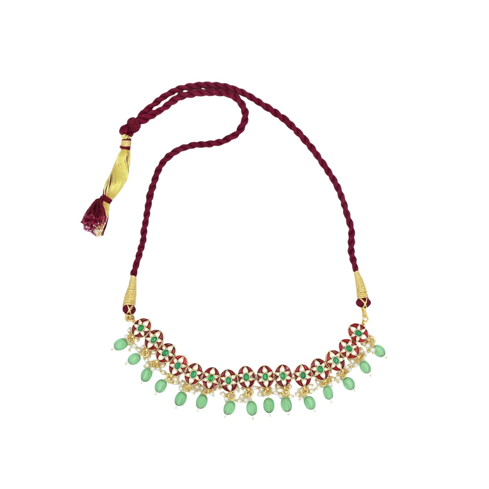Navali necklace in 92.5 Sterling Silver handcrafted and dipped in 1 micron Gold plating with Jadau in traditional Polki with handcrafted Enamel.