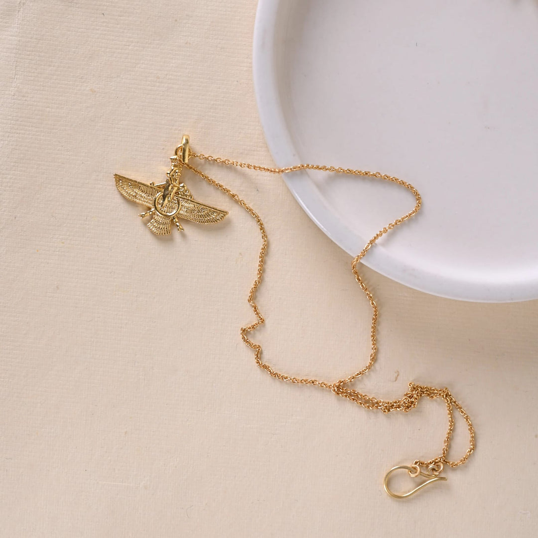 Panchi pendant in 92.5 Sterling Silver handcrafted in 1 micron Gold plating with Rose-Quartz.