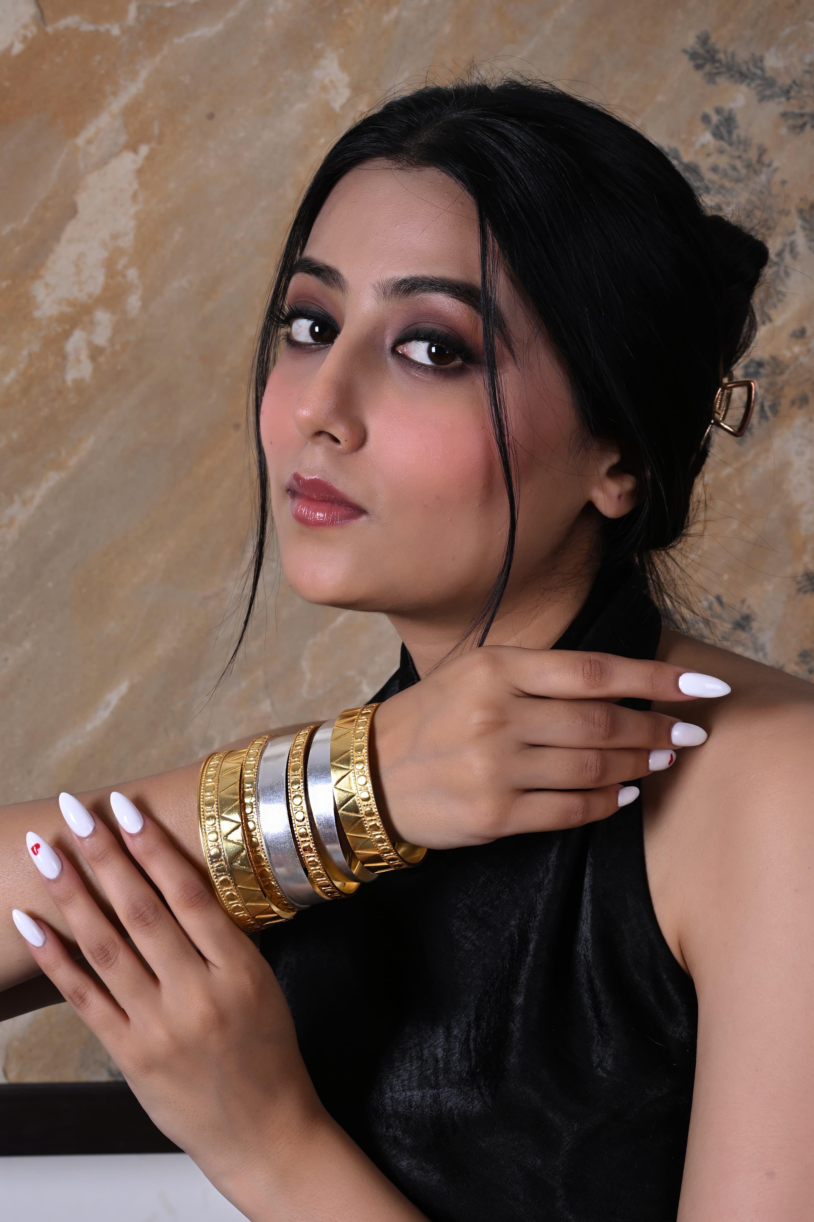 Mallika bangle stack handcrafted in Brass.