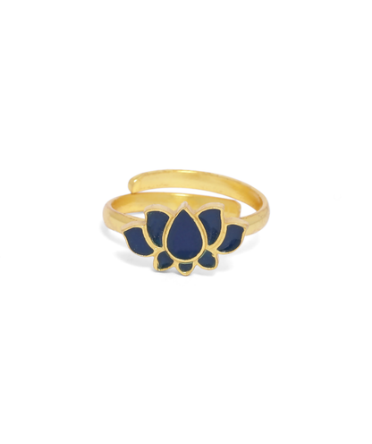 Kamal Ring With blue Enamelling in Sterling Silver with 18 karat Gold plating (adjustable).