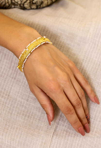 92.5 Sterling silver Bracelet with 1 micron Textured Gold plating Pearl bracelet.