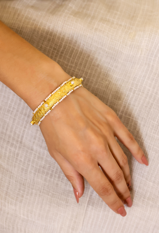 92.5 Sterling silver Bracelet with 1 micron Textured Gold plating Pearl bracelet.