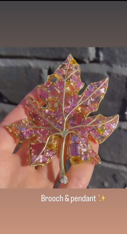 Handcrafted Silver brooch/pendant with multi Sapphires and Diamond.