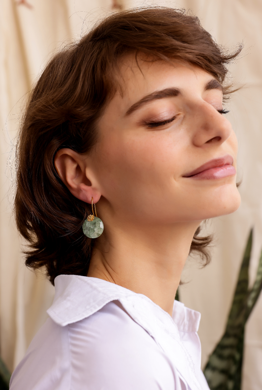 Surajmukhi earrings in 92.5 Sterling Silver, handcrafted and dipped in 1 micron Gold plating, grapes Aventurine earrings.