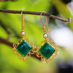 Load image into Gallery viewer, Green Onyx Gemstone Hook Earrings
