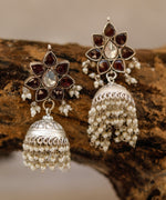 Load image into Gallery viewer, Jadau pearls jhumki in sterling silver
