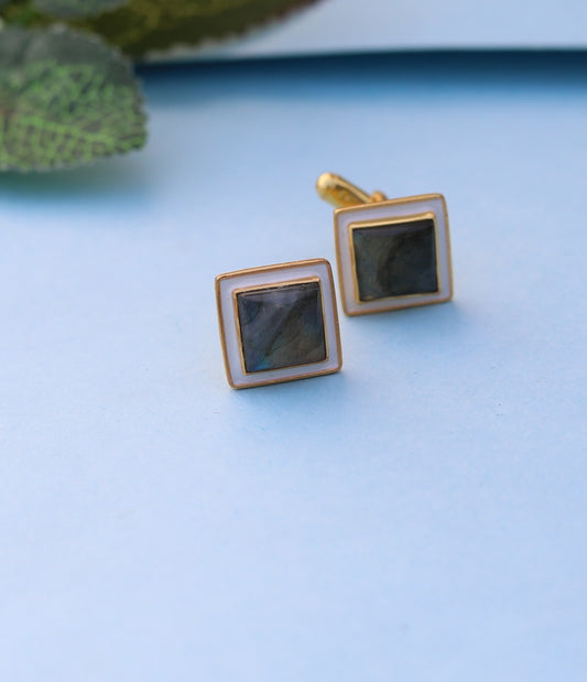 Labradorite white enamel cufflinks