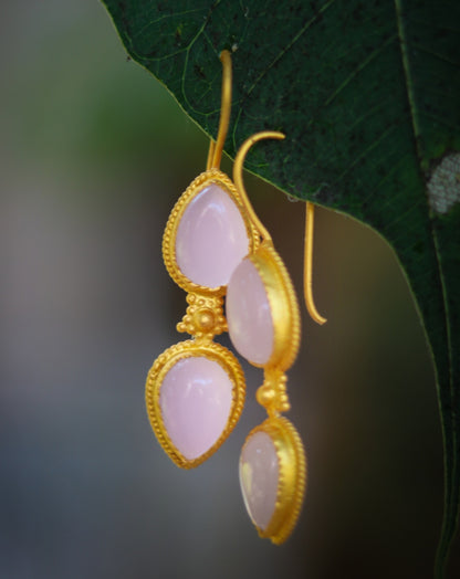 Pink Chalcedony Dangle Hook Earrings