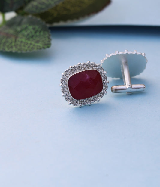 Faceted red quartz cufflinks