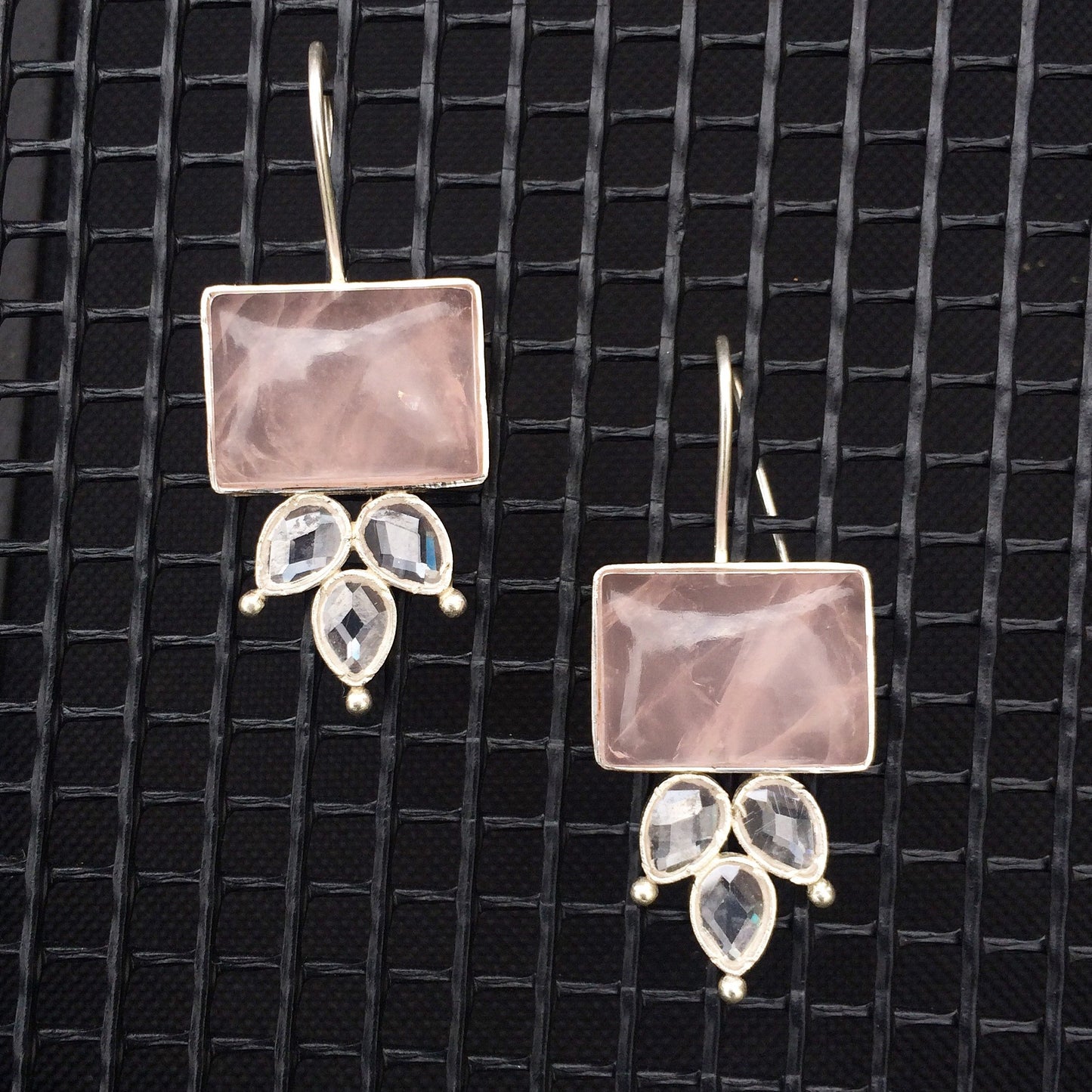 Rose Quartz Silver Hook Earrings
