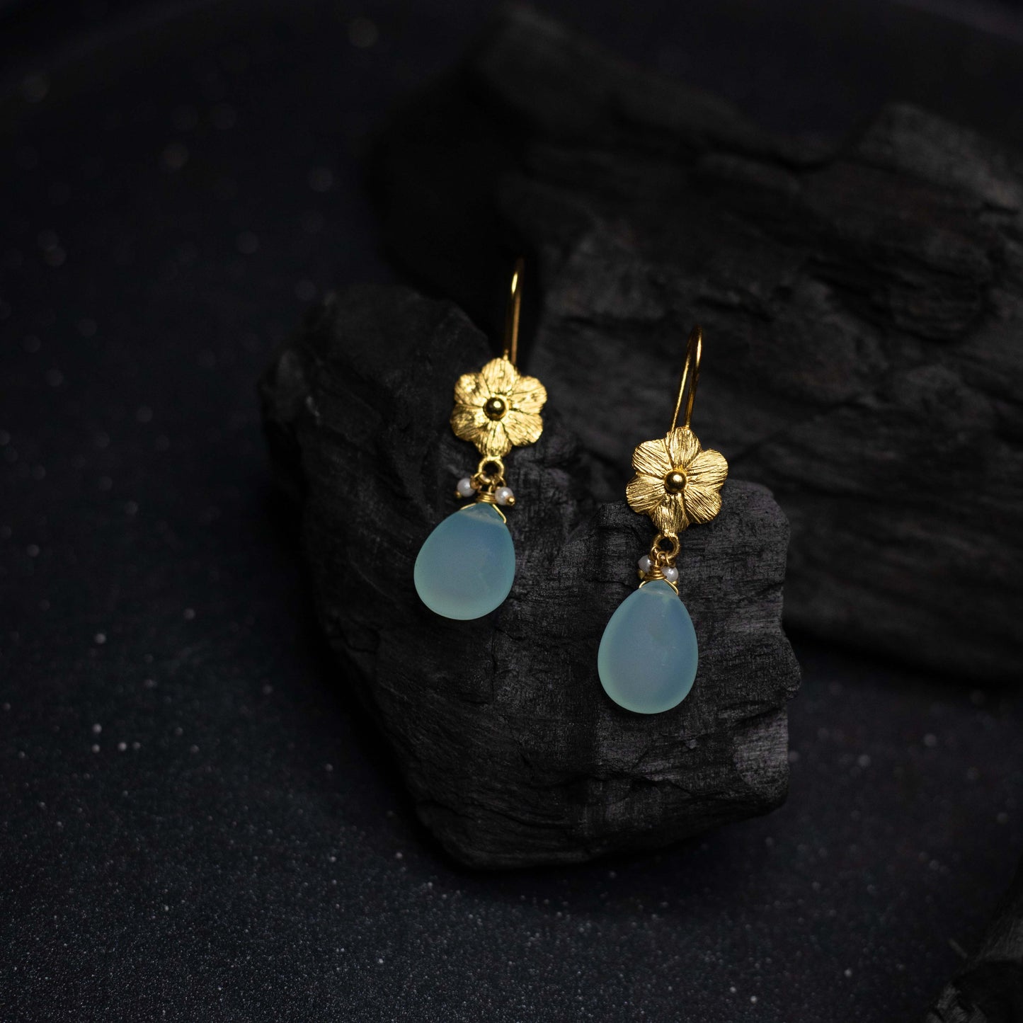 Aqua Chalcy Gold Plated Earrings