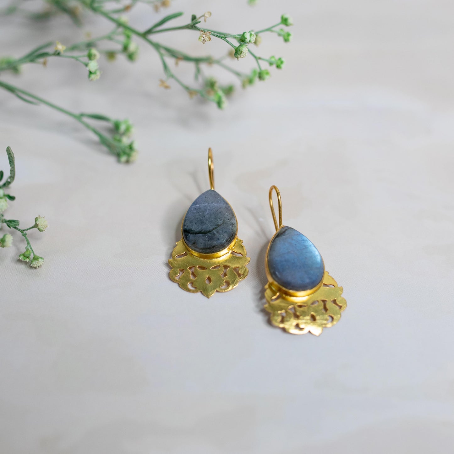 Labrodorite Gold Plated Earrings